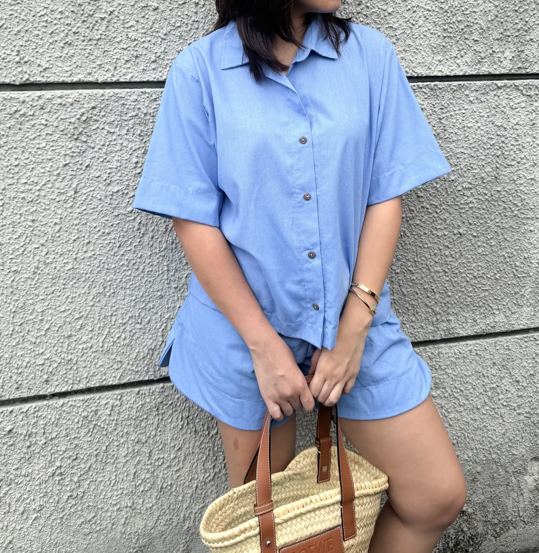 Pambahaymnl Buttoned Linen Shorts Set