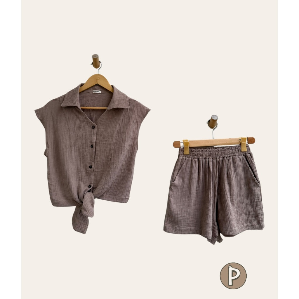 Pambahaymnl Tie Front Double Gauze Linen Set