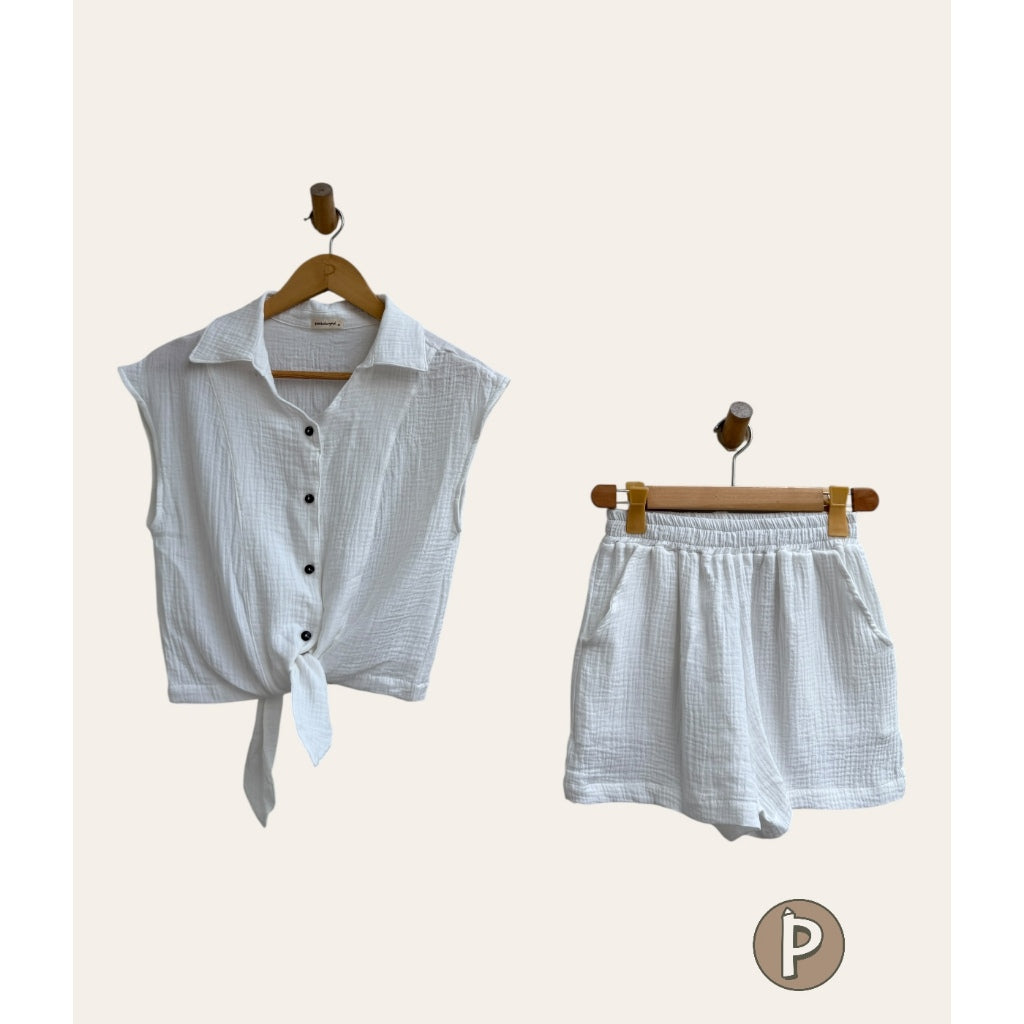 Pambahaymnl Tie Front Double Gauze Linen Set