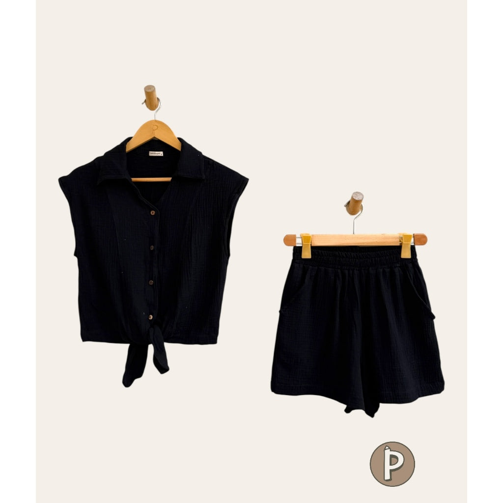 Pambahaymnl Tie Front Double Gauze Linen Set