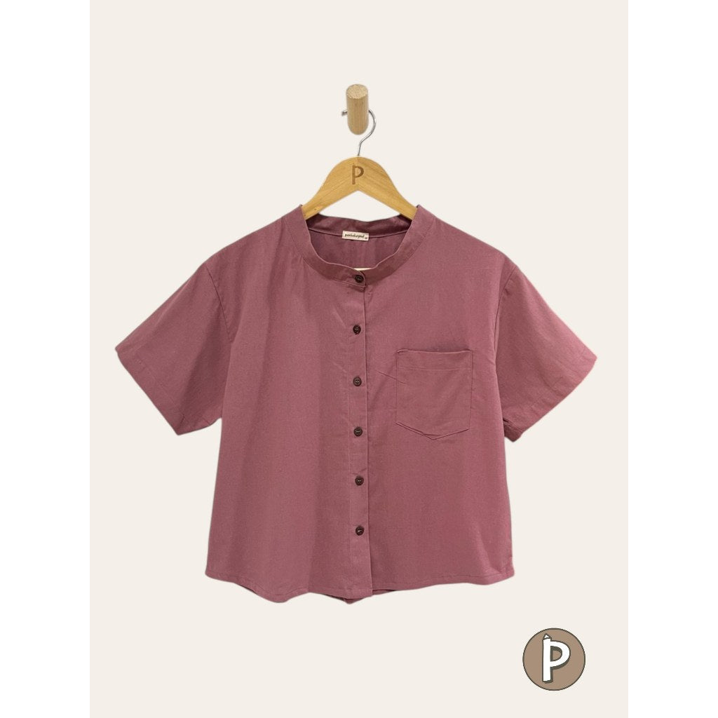Pambahaymnl Chinese Collared Linen Top