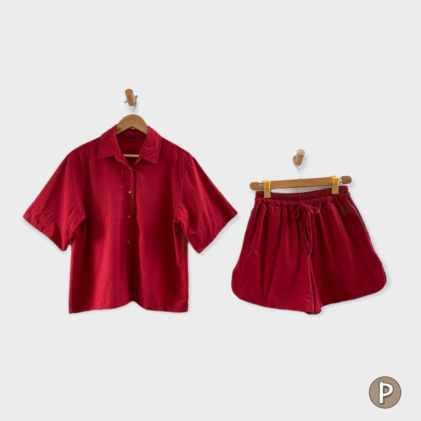 Pambahaymnl Buttoned Linen Shorts Set