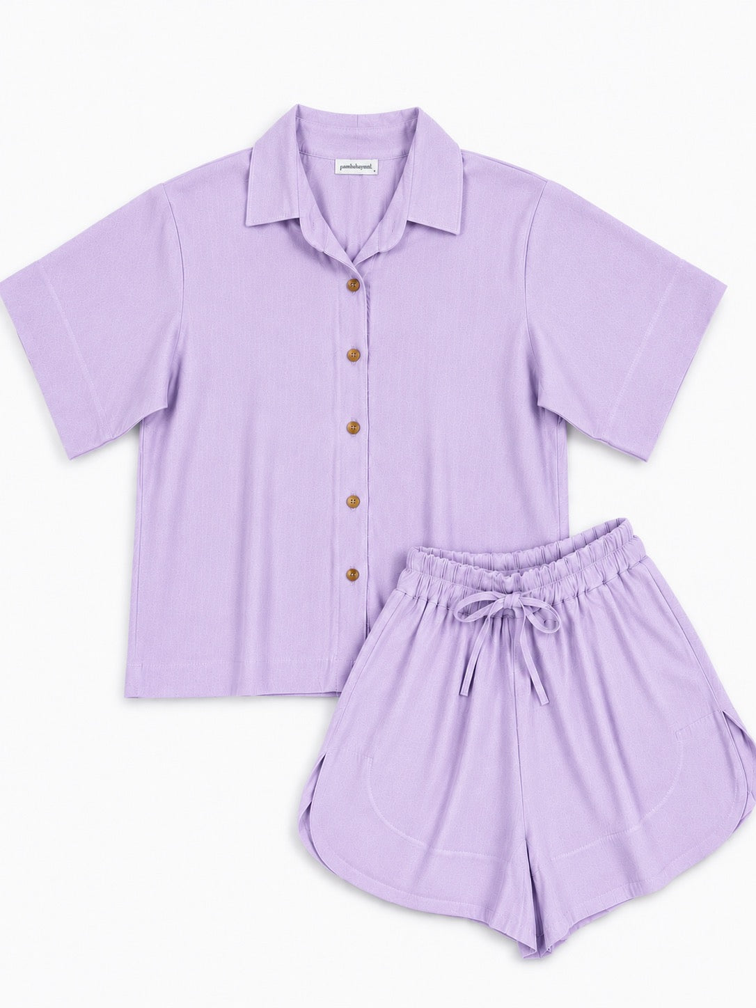 Pambahaymnl Buttoned Linen Shorts Set