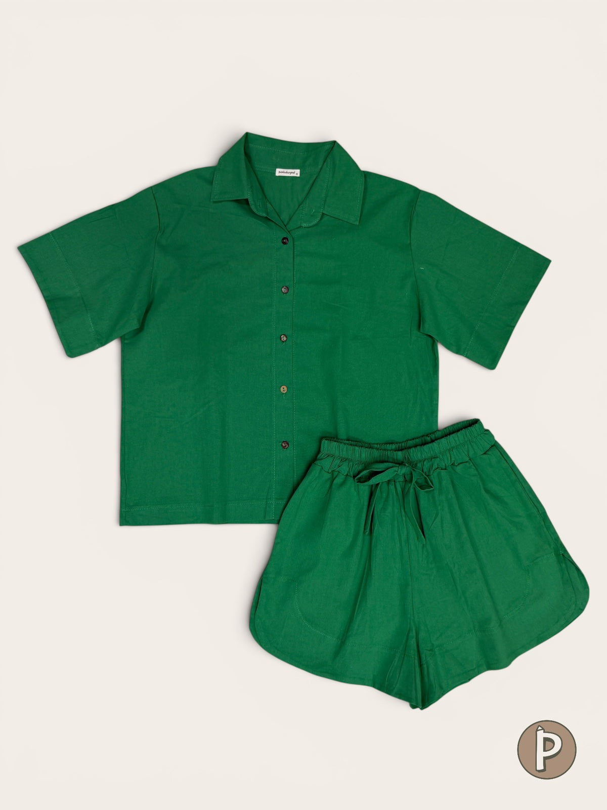 Pambahaymnl Buttoned Linen Shorts Set