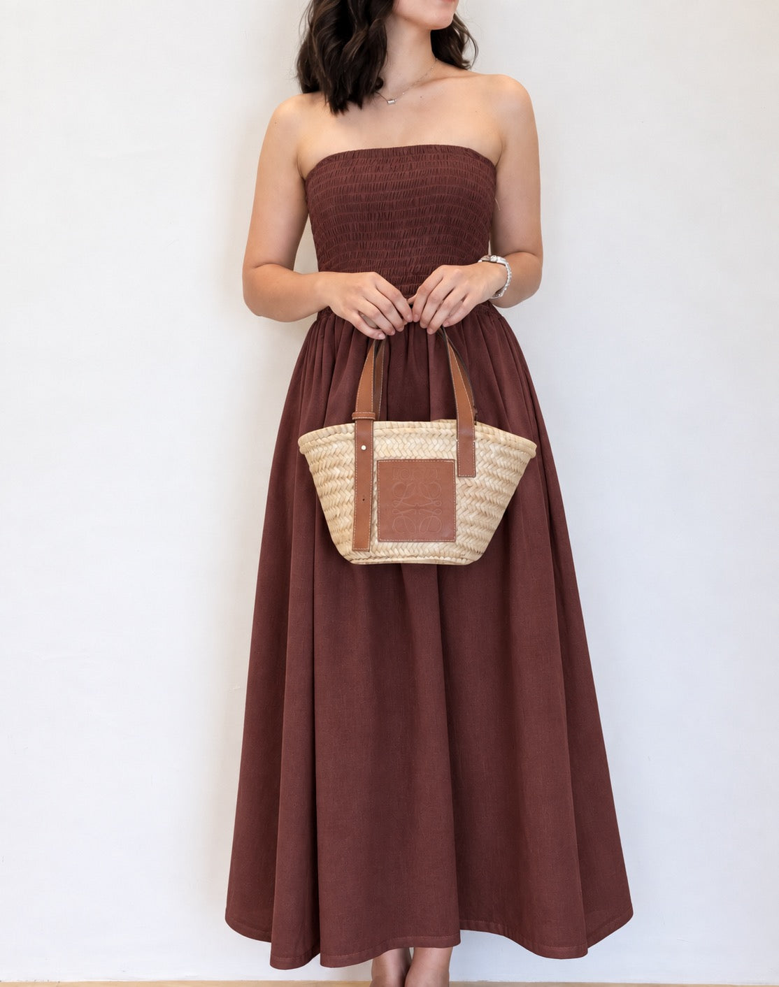 Pambahaymnl Smocked Linen Midi Dress