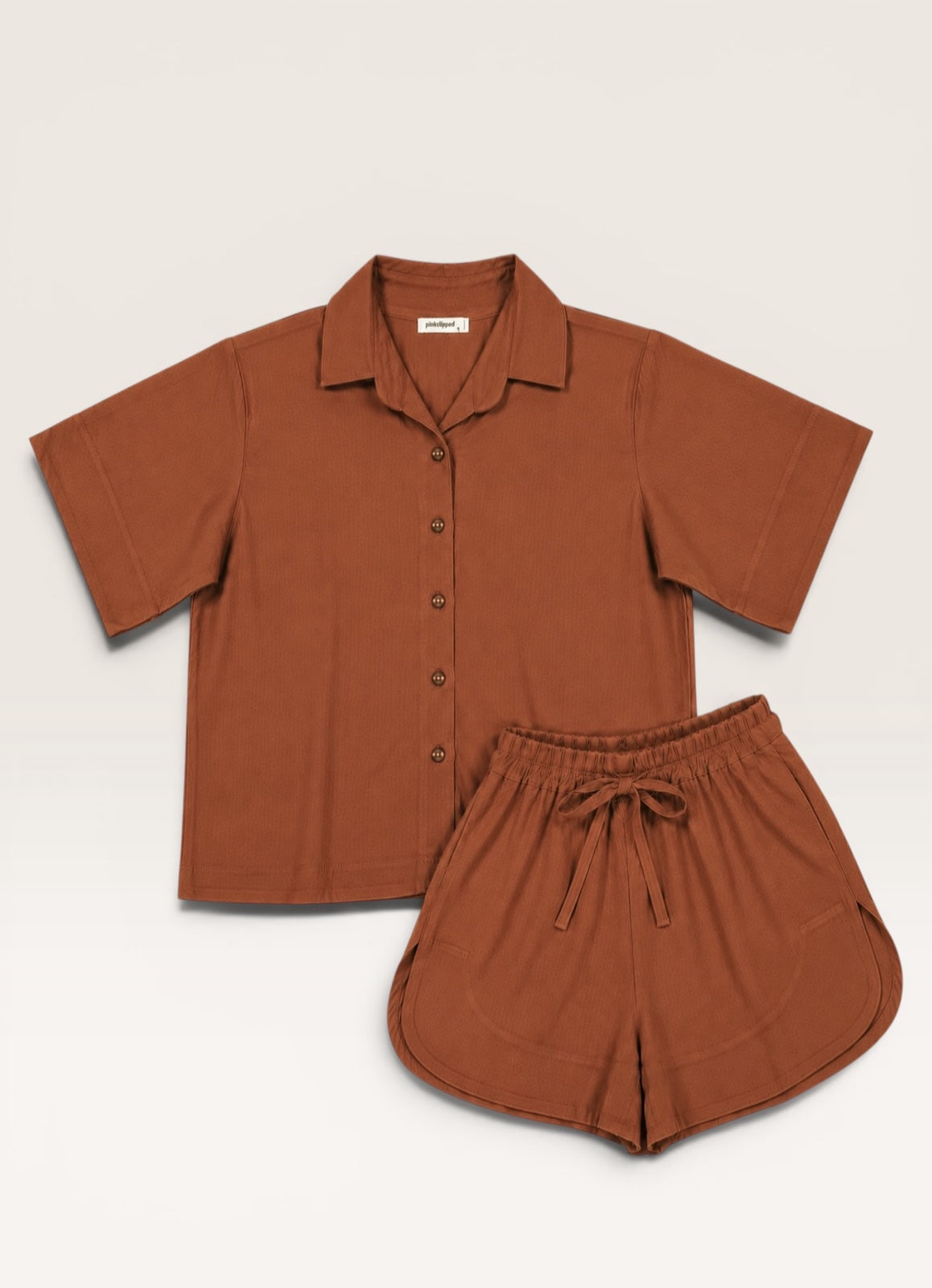 Pambahaymnl Buttoned Linen Shorts Set
