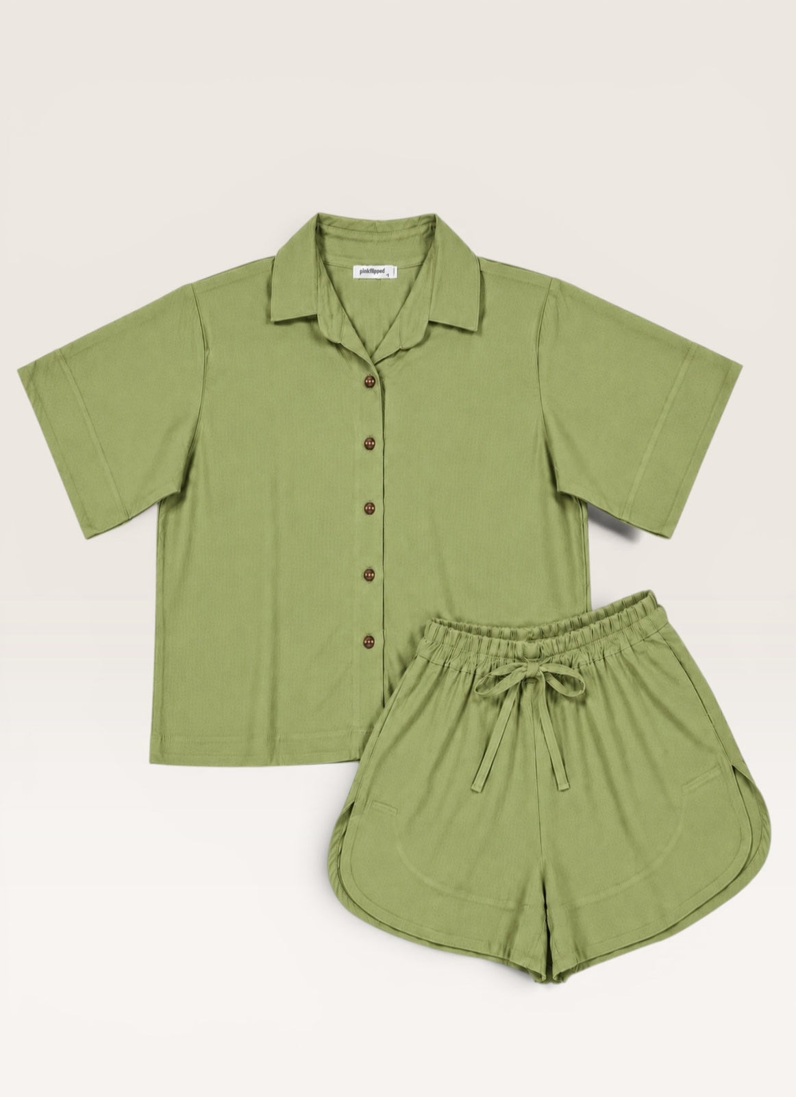 Pambahaymnl Buttoned Linen Shorts Set