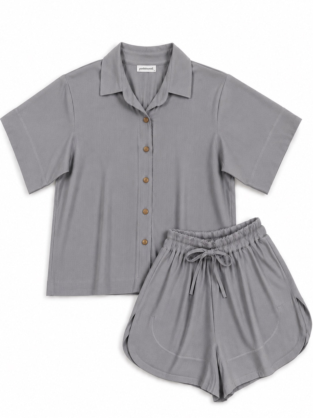 Pambahaymnl Buttoned Linen Shorts Set