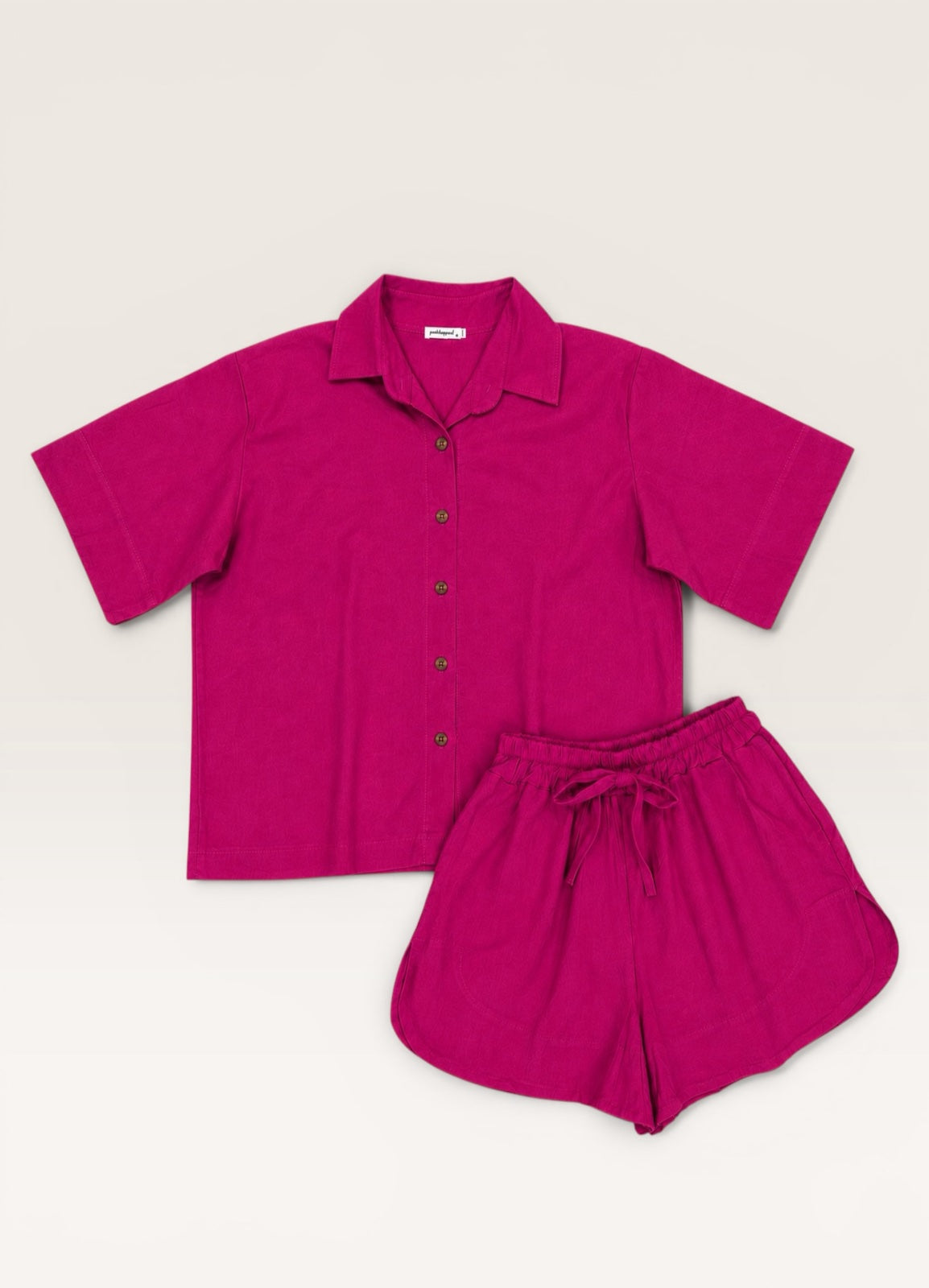 Pambahaymnl Buttoned Linen Shorts Set
