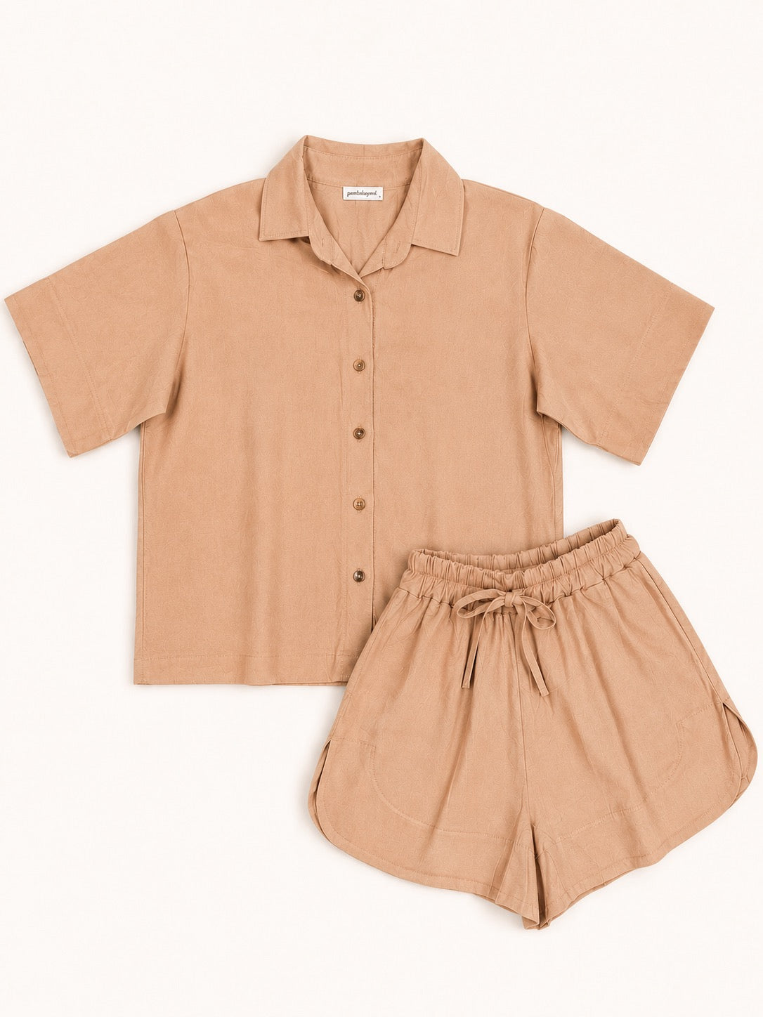 Pambahaymnl Buttoned Linen Shorts Set