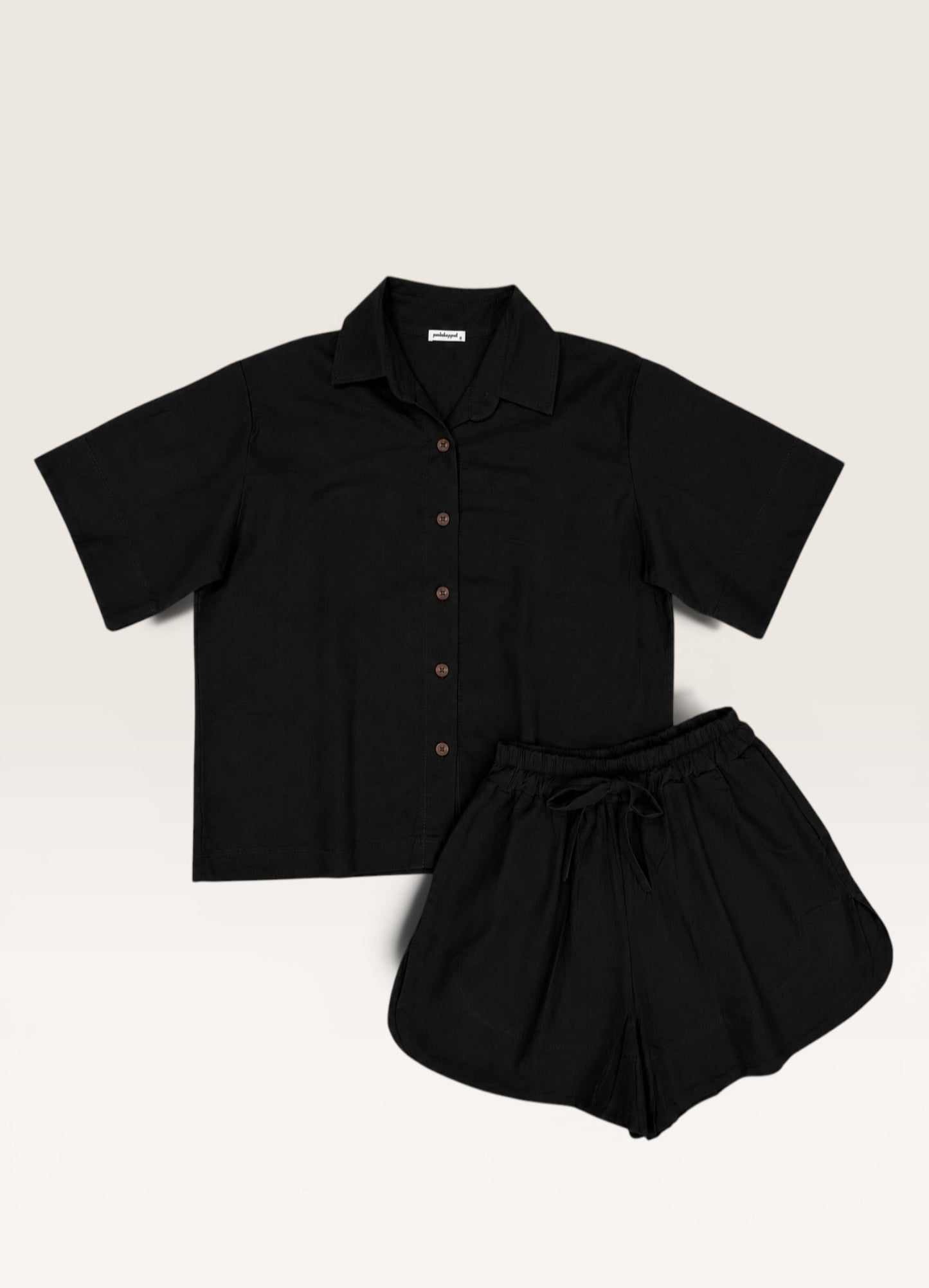 Pambahaymnl Buttoned Linen Shorts Set