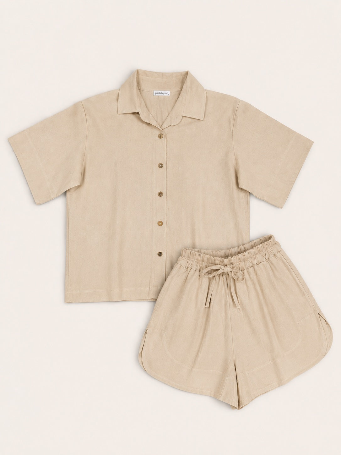 Pambahaymnl Buttoned Linen Shorts Set
