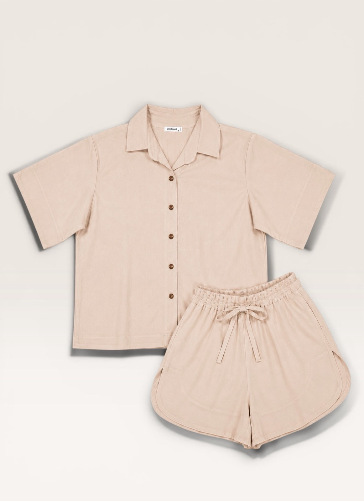 Pambahaymnl Buttoned Linen Shorts Set