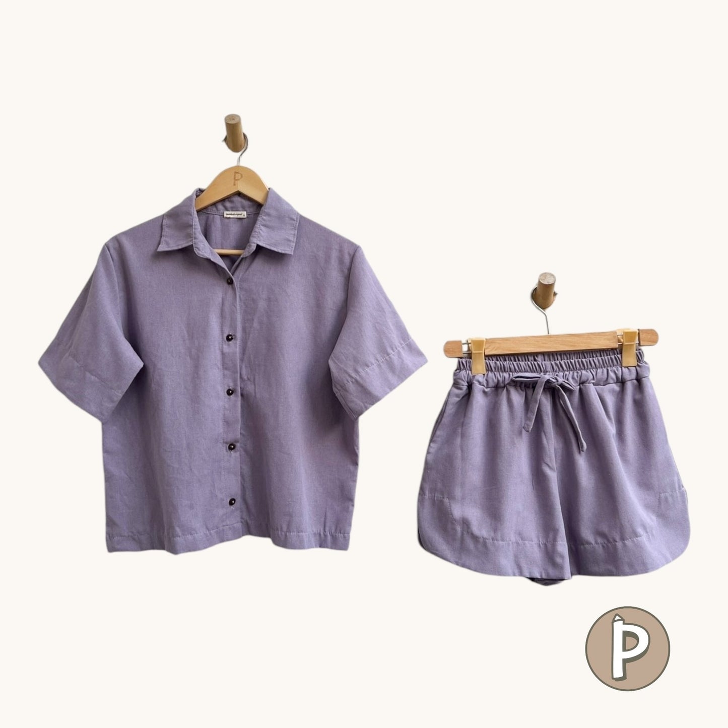 Pambahaymnl Buttoned Linen Shorts Set