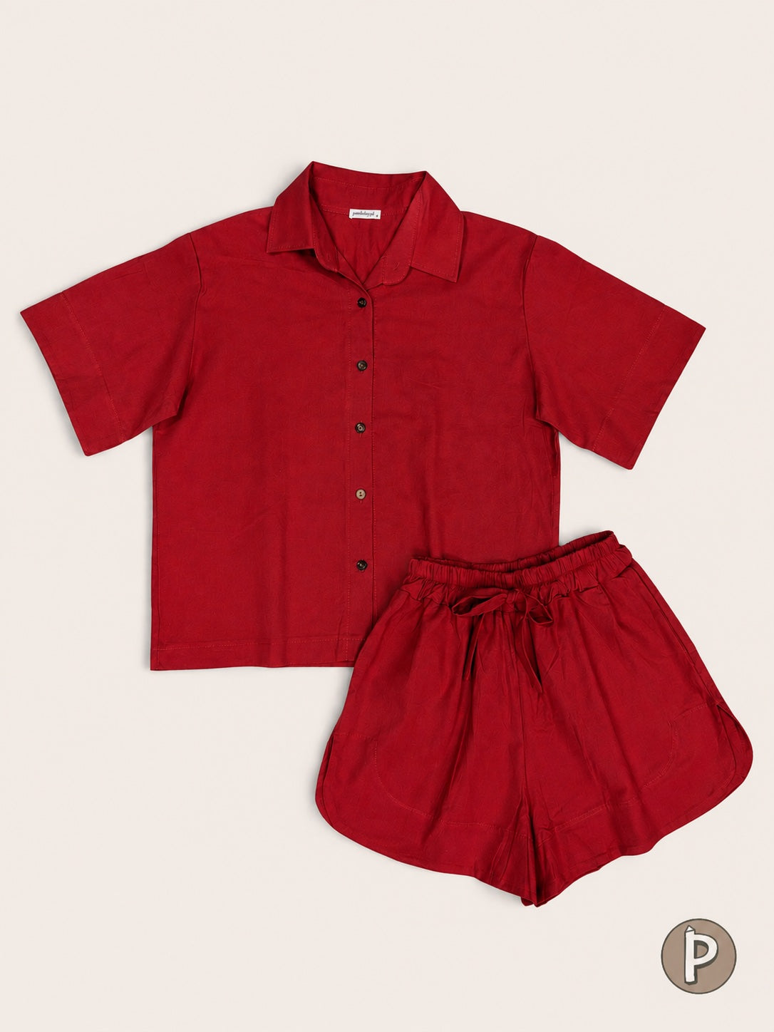 Pambahaymnl Buttoned Linen Shorts Set