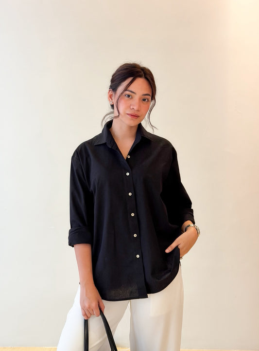 Pambahaymnl Linen Polo Longsleeve Top
