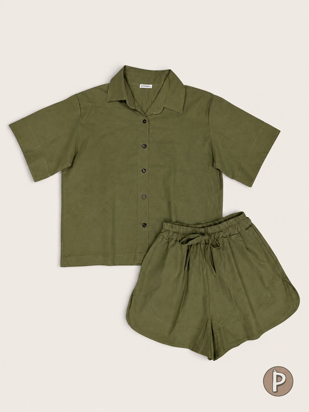 Pambahaymnl Buttoned Linen Shorts Set