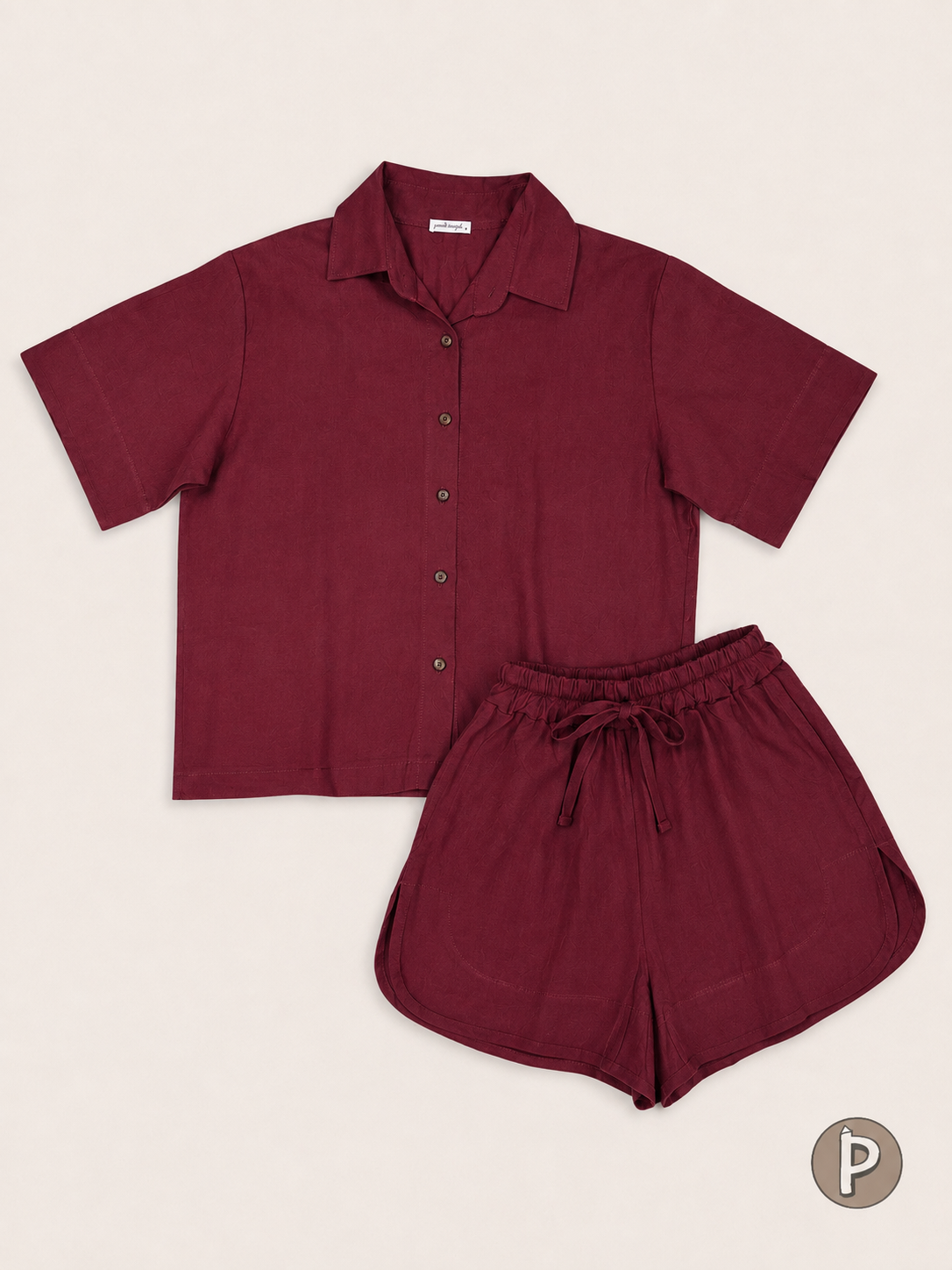 Pambahaymnl Buttoned Linen Shorts Set
