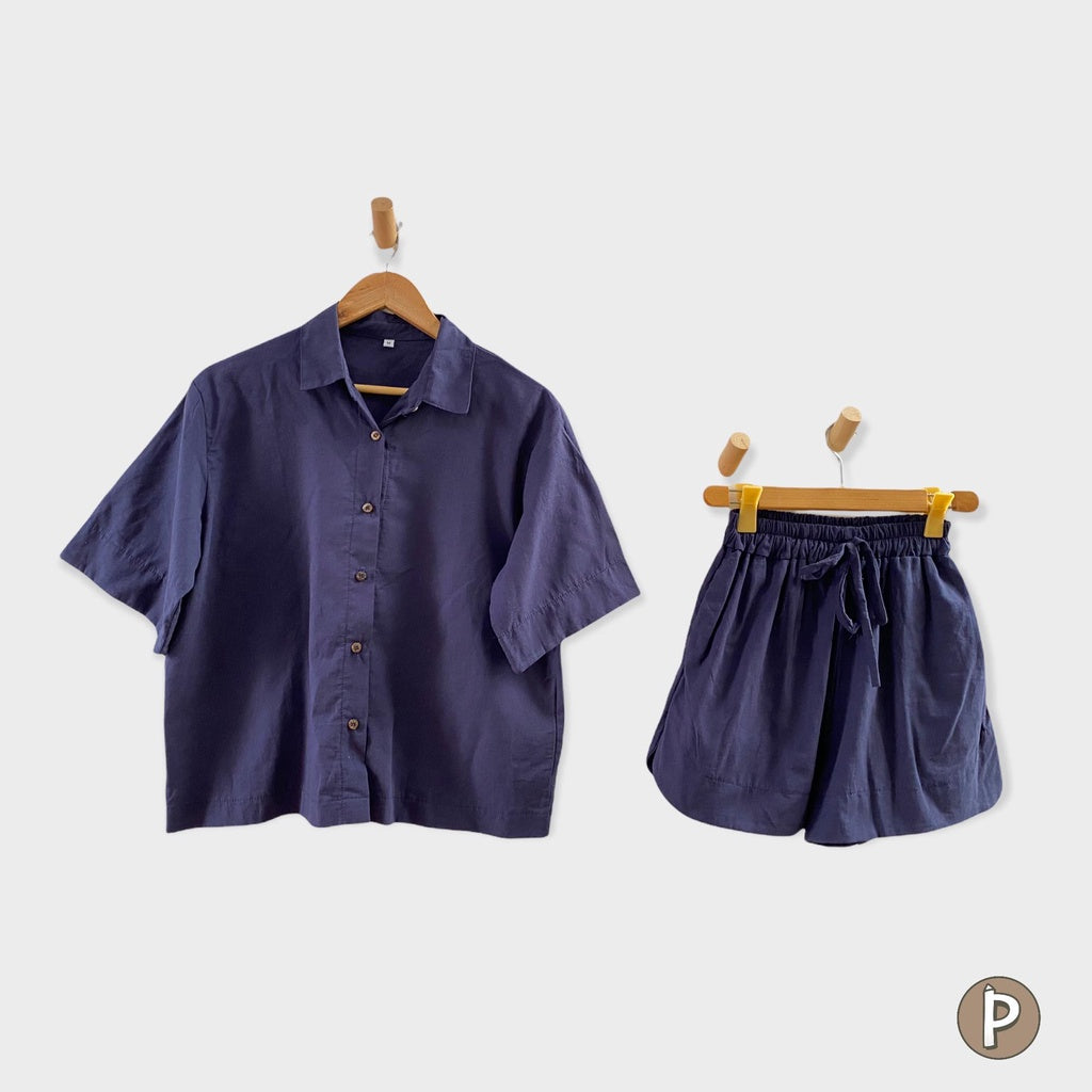 Pambahaymnl Buttoned Linen Shorts Set