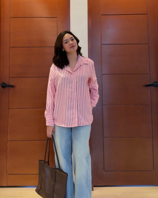 Pambahaymnl Lapel Stripes Linen Longsleeves