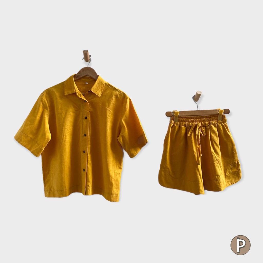 Pambahaymnl Buttoned Linen Shorts Set