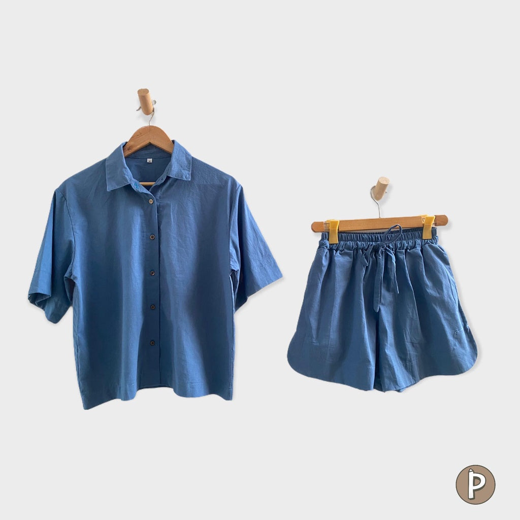 Pambahaymnl Buttoned Linen Shorts Set