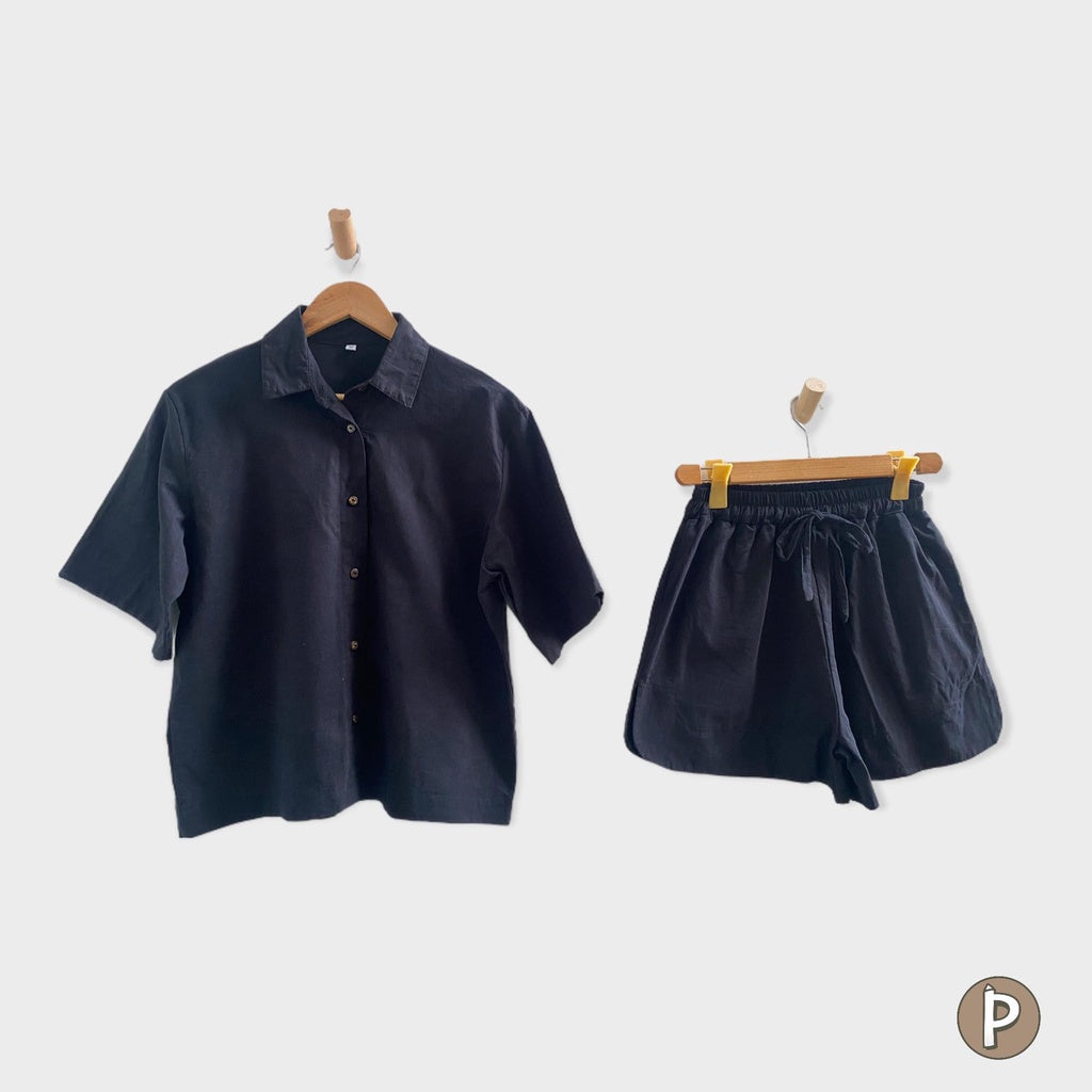 Pambahaymnl Buttoned Linen Shorts Set