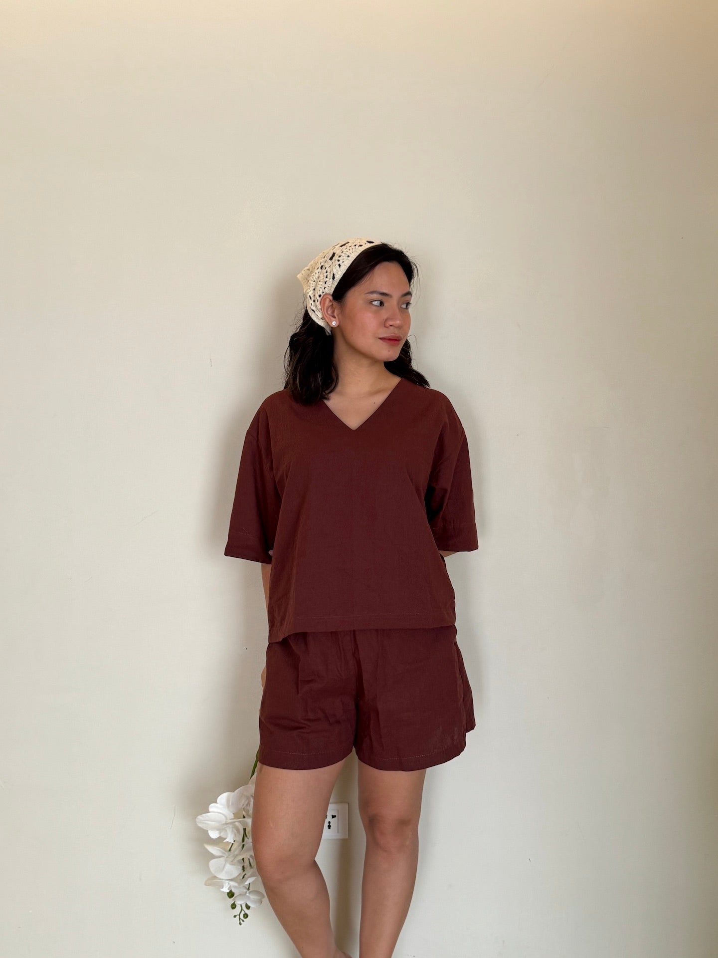 Pambahaymnl Vneck Linen Short Set