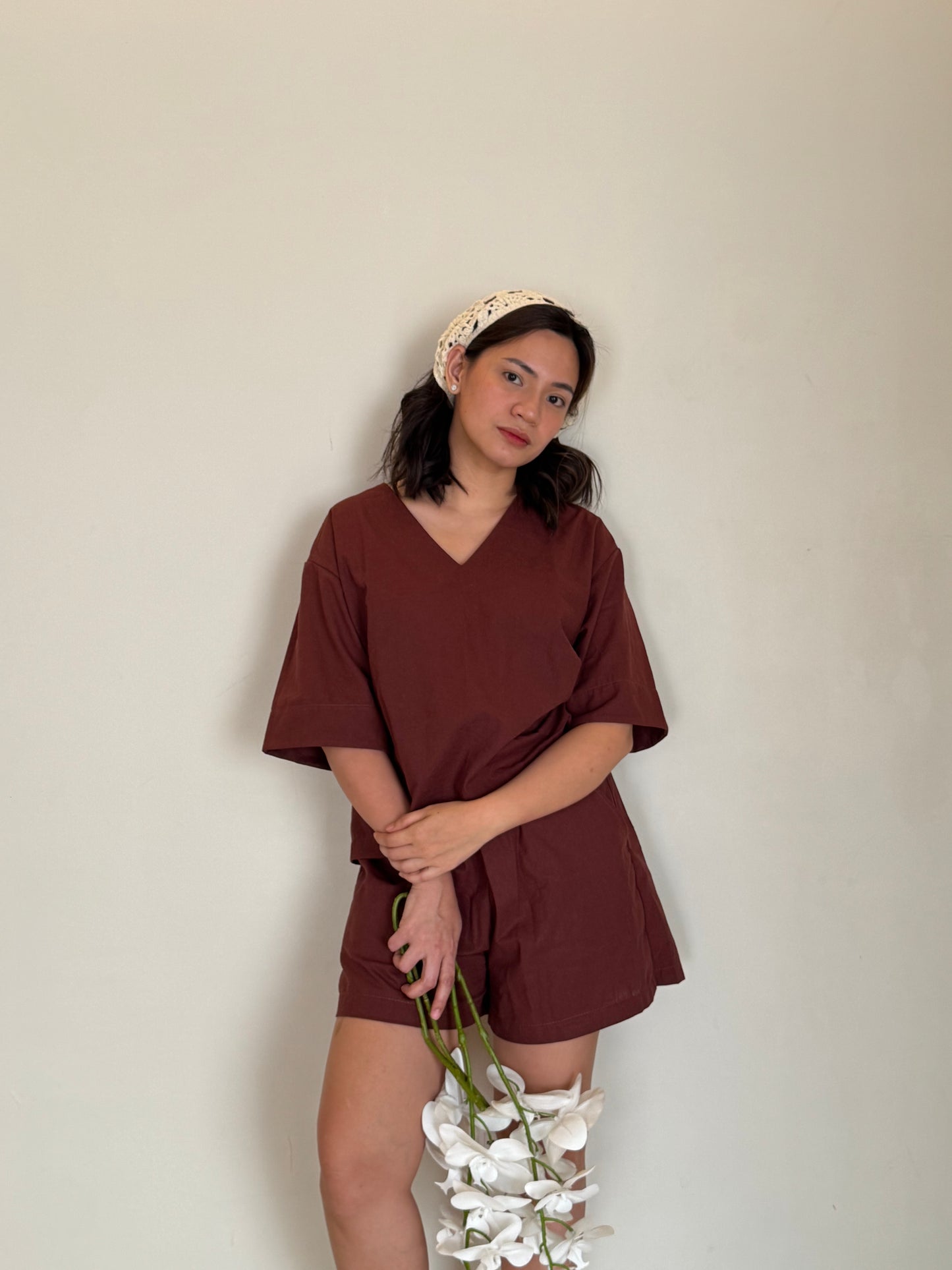 Pambahaymnl Vneck Linen Short Set