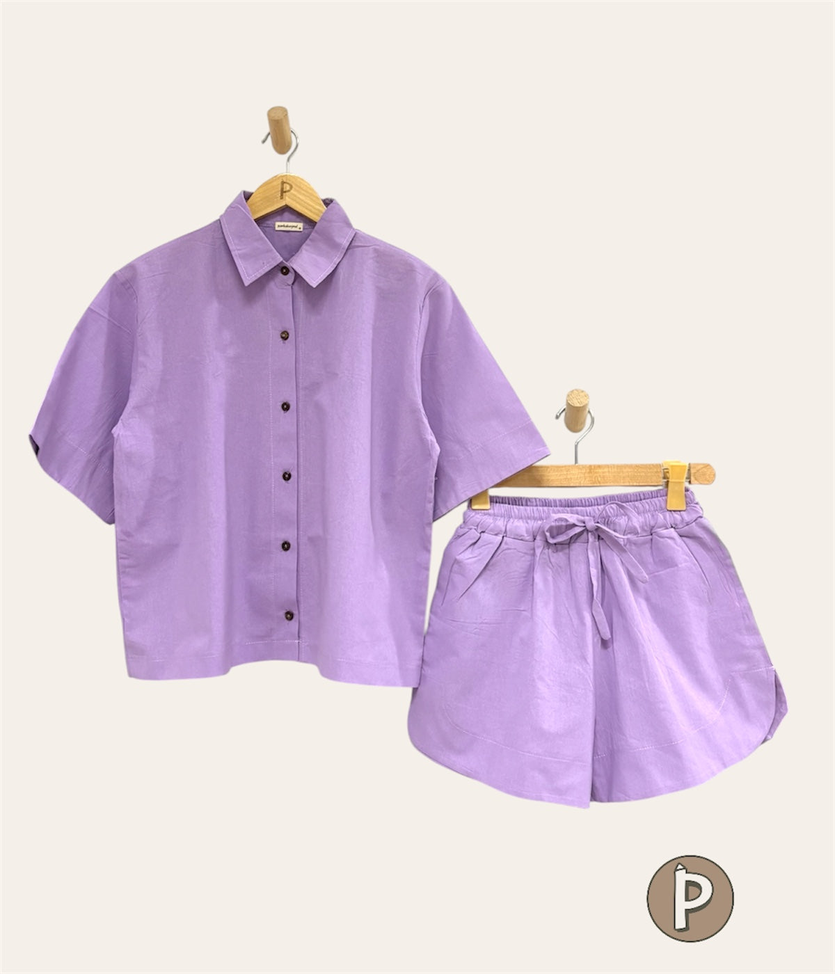 Pambahaymnl Buttoned Linen Shorts Set
