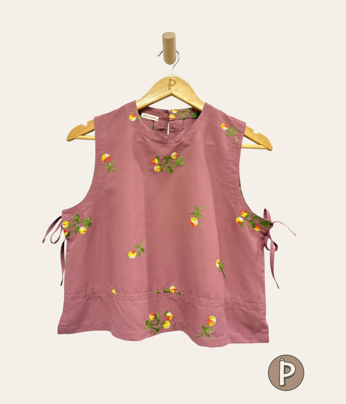 Pambahaymnl Floral Side Bow Sleeveless Poplin Top