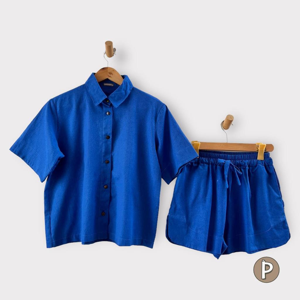 Pambahaymnl Buttoned Linen Shorts Set