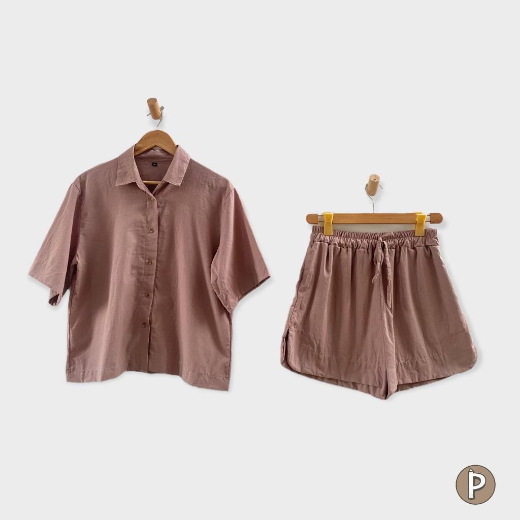 Pambahaymnl Buttoned Linen Shorts Set