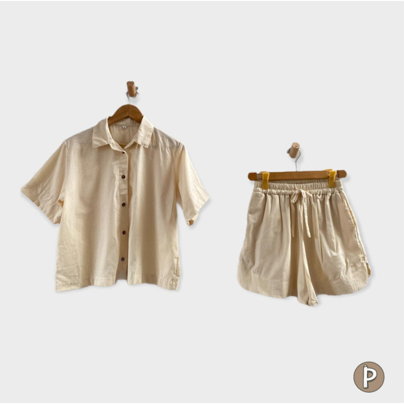 Pambahaymnl Buttoned Linen Shorts Set