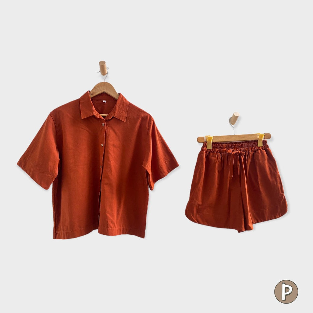 Pambahaymnl Buttoned Linen Shorts Set