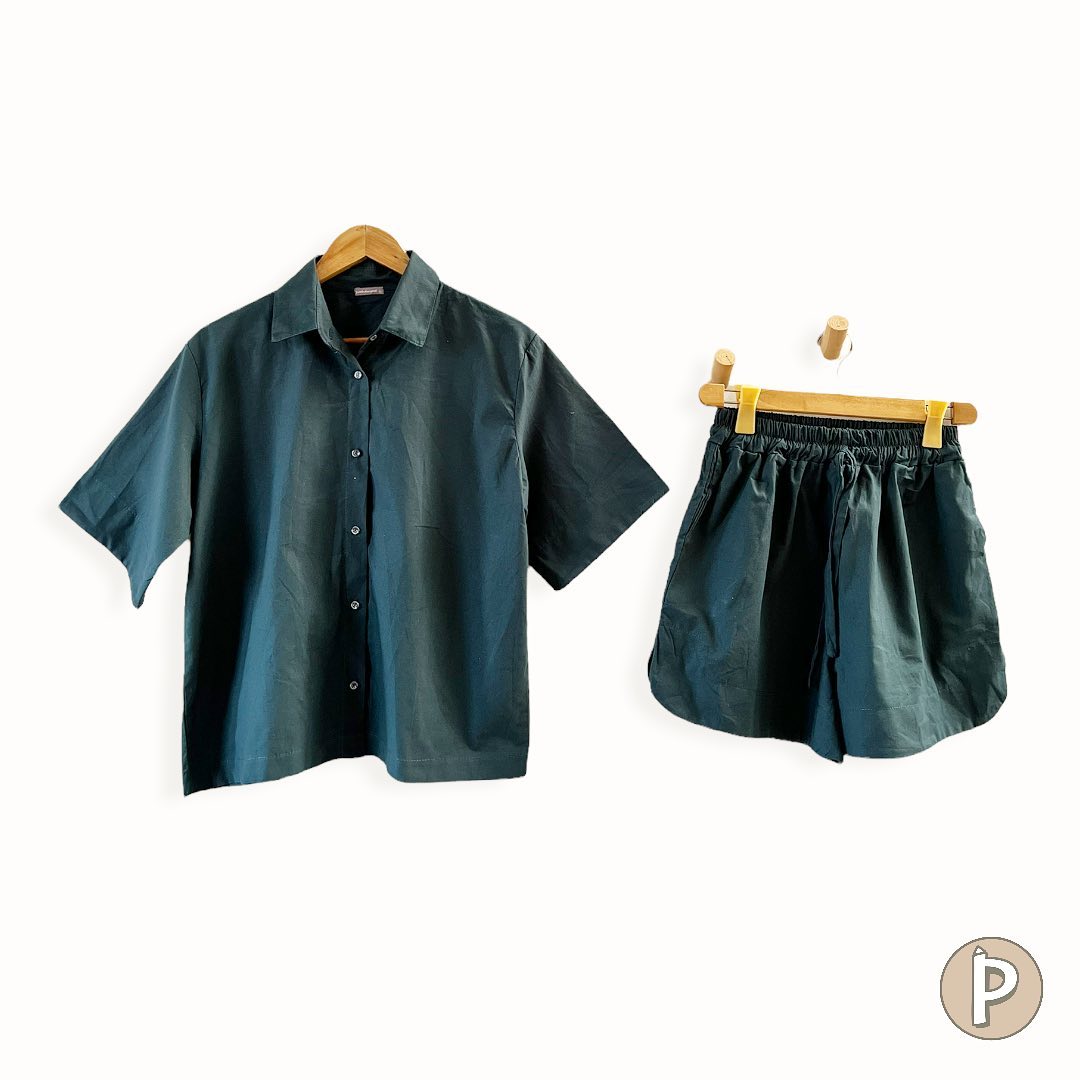 Pambahaymnl Buttoned Linen Shorts Set