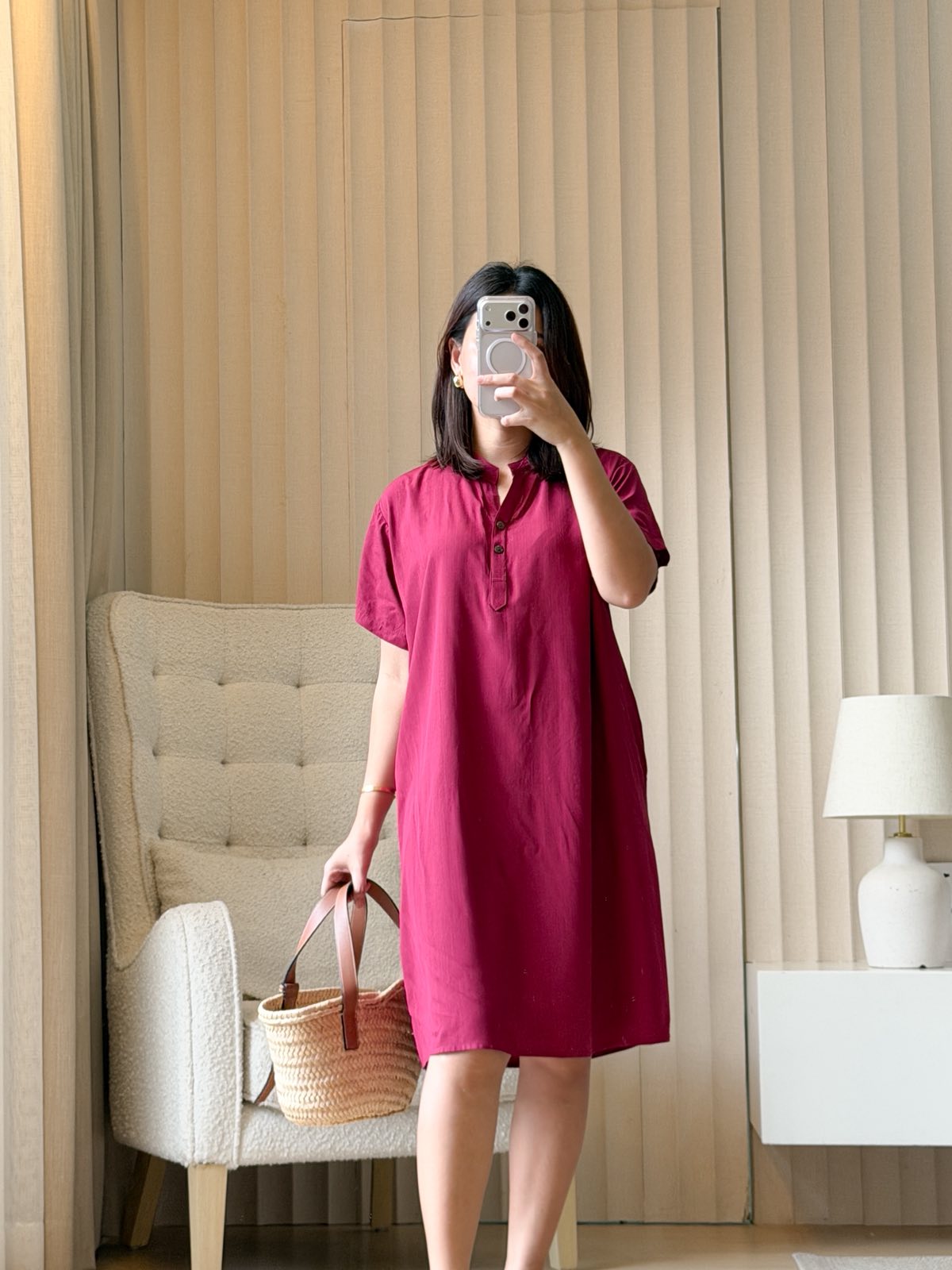 Pambahaymnl Soft Linen Chinese Collar Dress