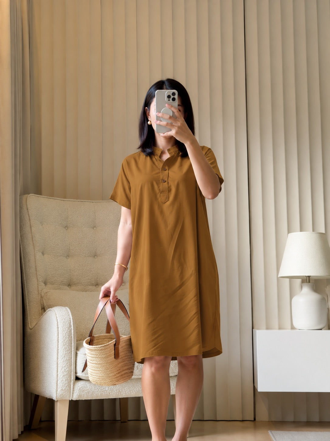 Pambahaymnl Soft Linen Chinese Collar Dress