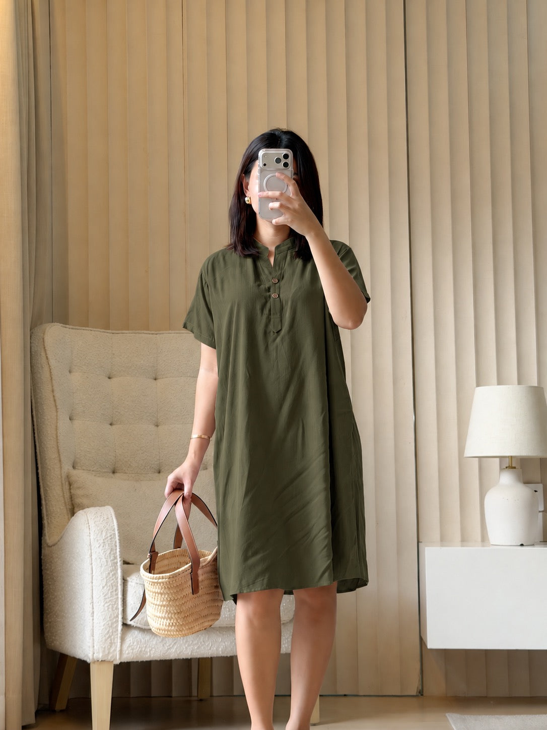 Pambahaymnl Soft Linen Chinese Collar Dress