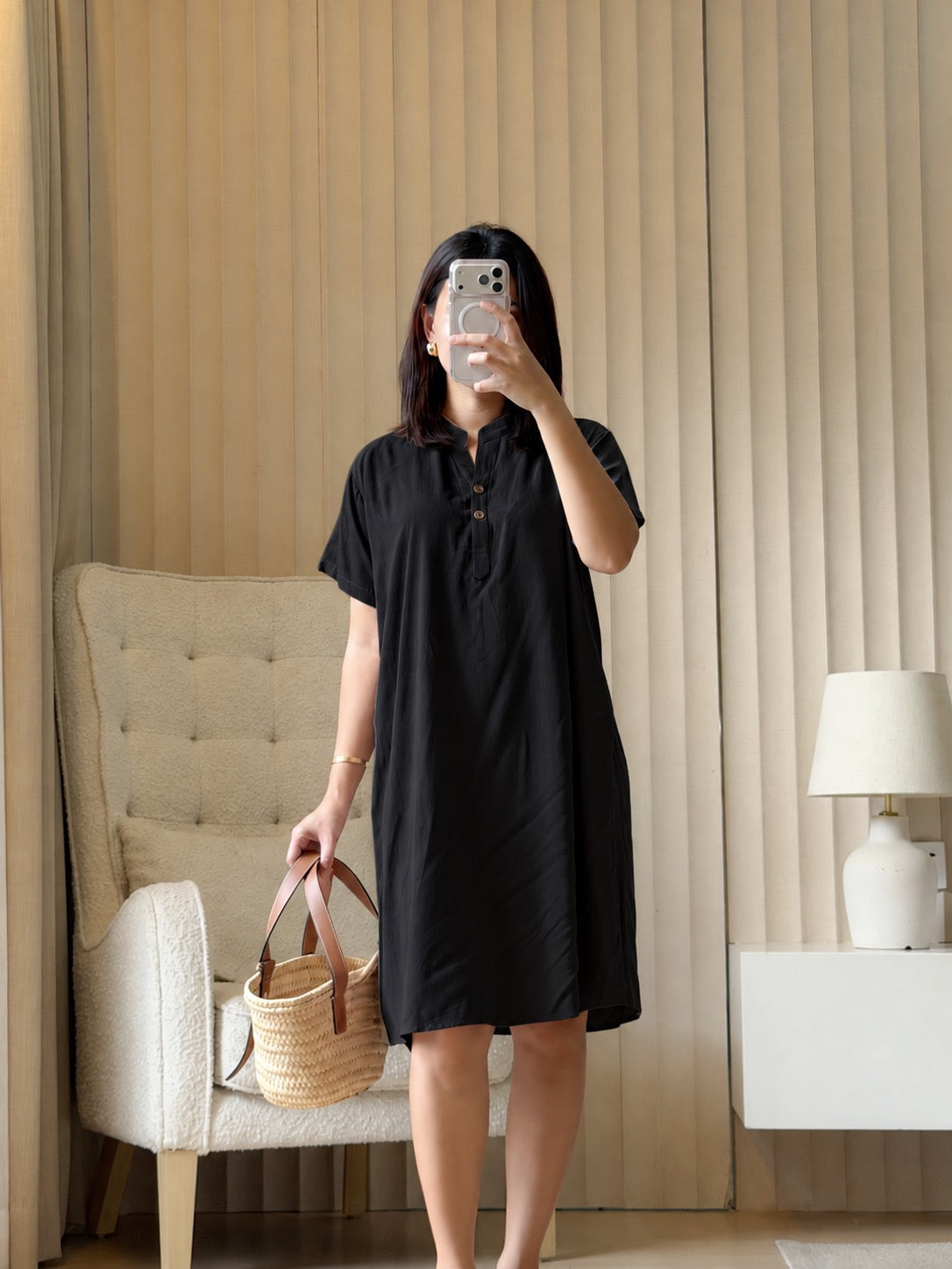 Pambahaymnl Soft Linen Chinese Collar Dress