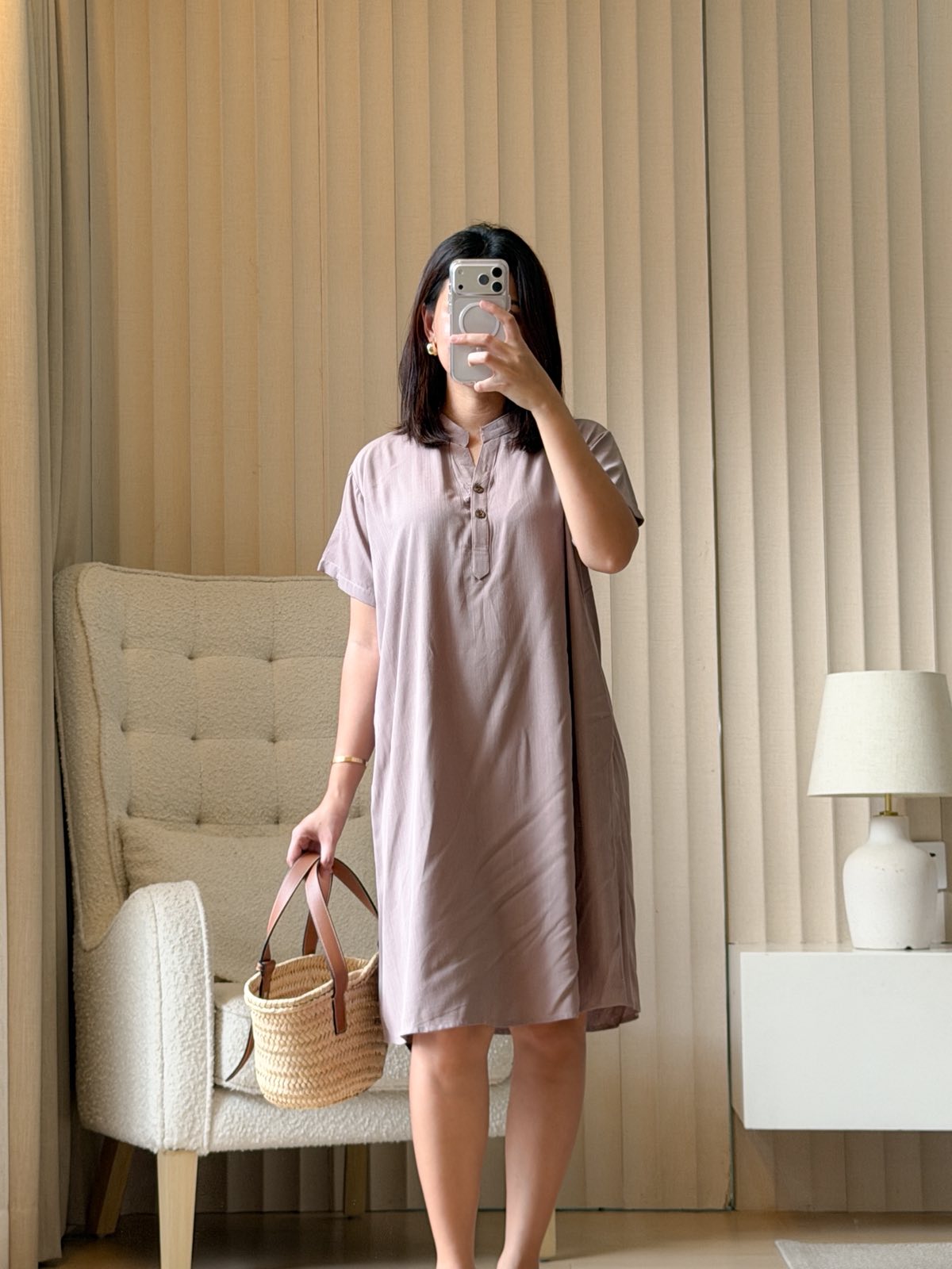 Pambahaymnl Soft Linen Chinese Collar Dress