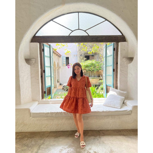 Pambahaymnl Eyelet Puff Sleeve Dress