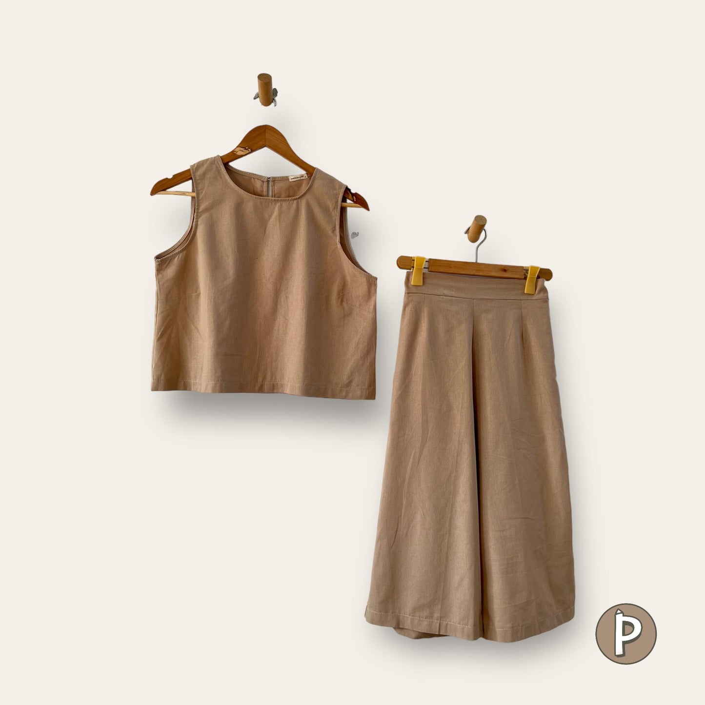 Pambahaymnl Sleeveless Culottes Linen Set