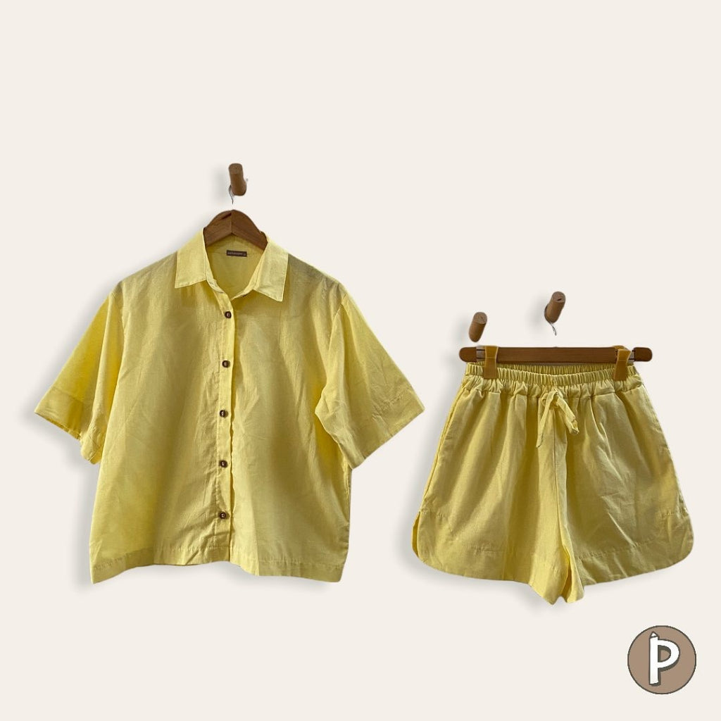 Pambahaymnl Buttoned Linen Shorts Set