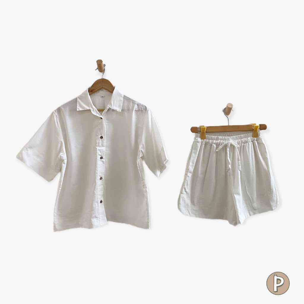 Pambahaymnl Buttoned Linen Shorts Set