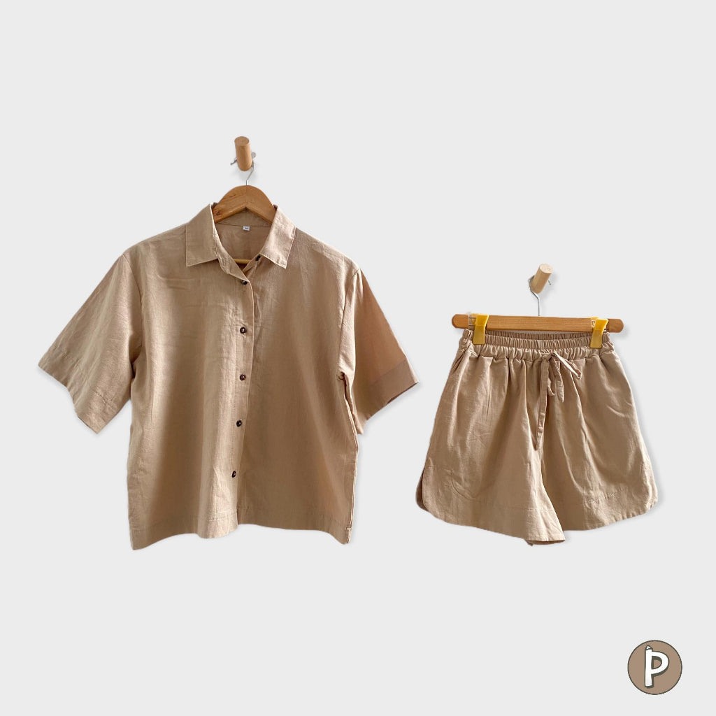 Pambahaymnl Buttoned Linen Shorts Set