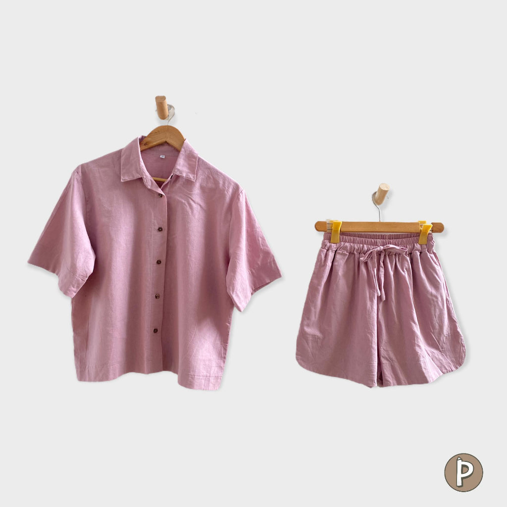 Pambahaymnl Buttoned Linen Shorts Set