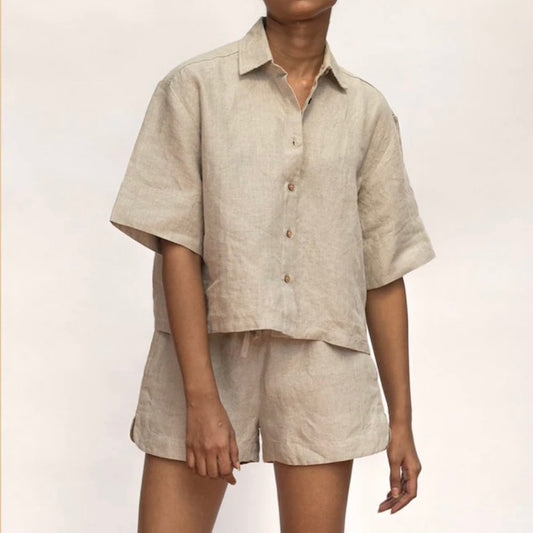 Pambahaymnl Buttoned Linen Shorts Set