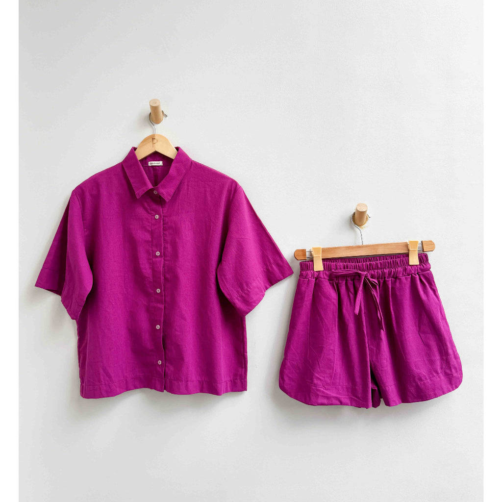 Pambahaymnl Buttoned Linen Shorts Set