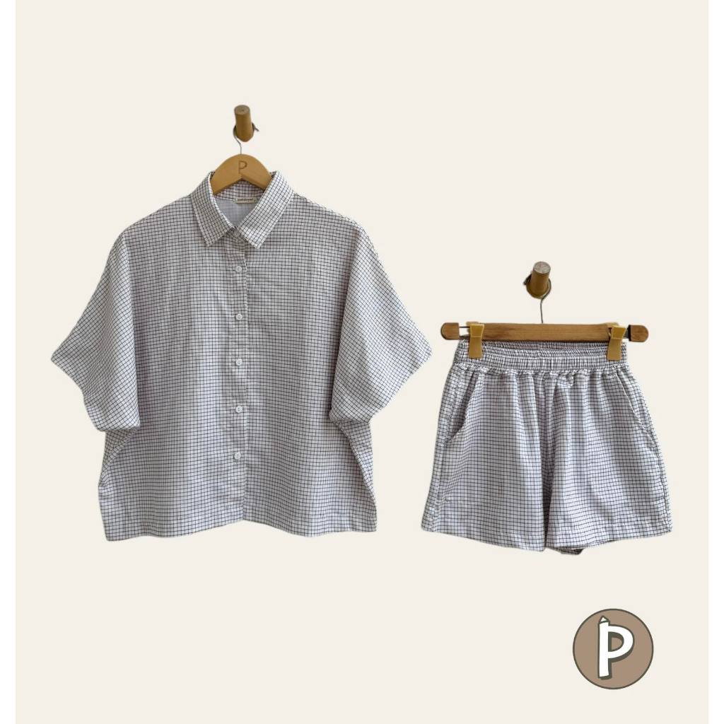 Pambahaymnl Batwing Buttoned Crumpled Linen Set